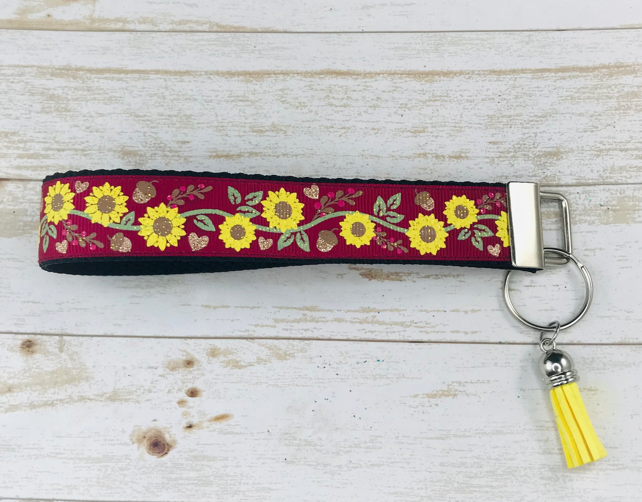 Maroon Sunflower Key Fob