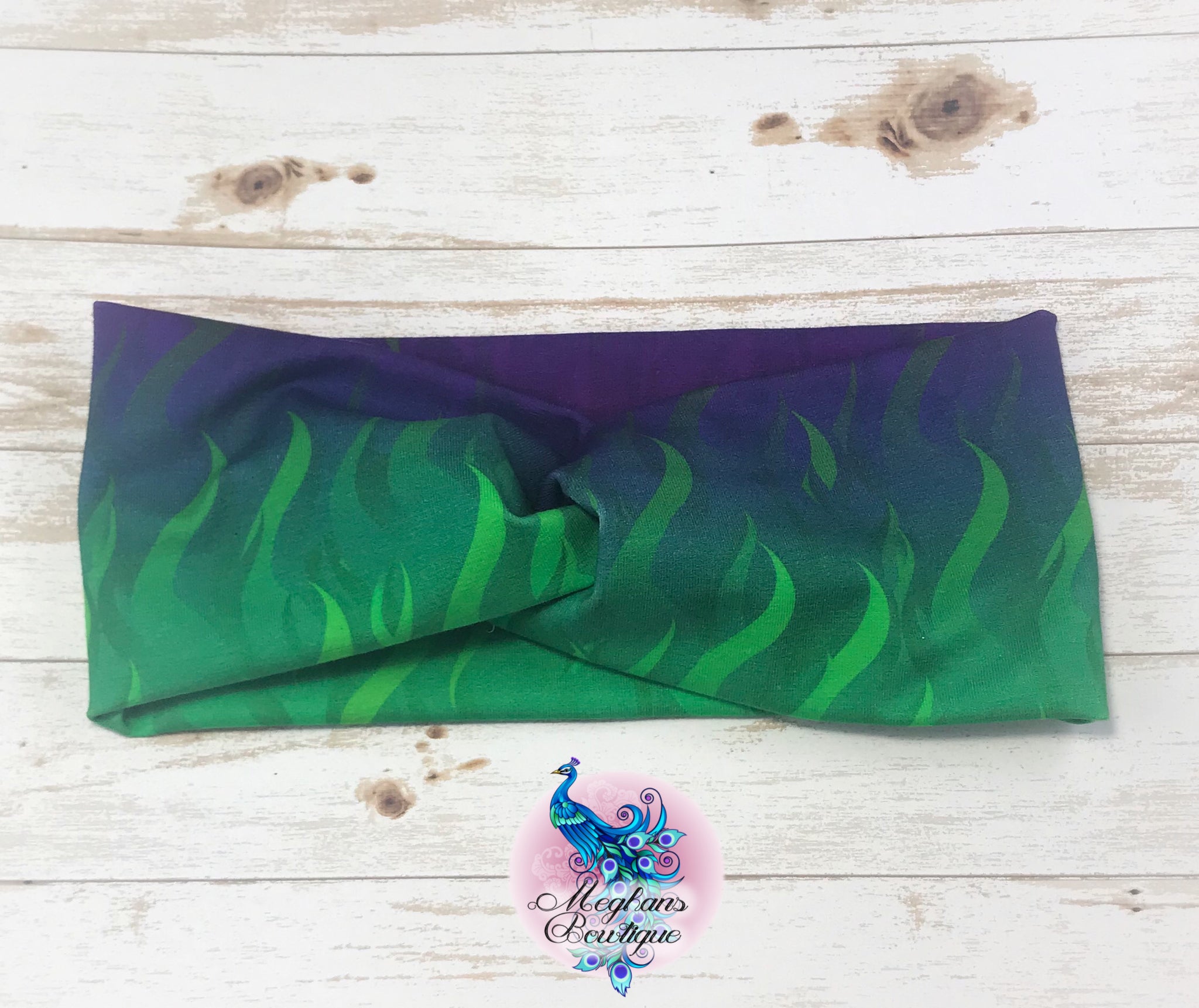 Purple and Green Flames Twist Headband