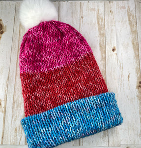 Pink, Red Blue Beanie Hat