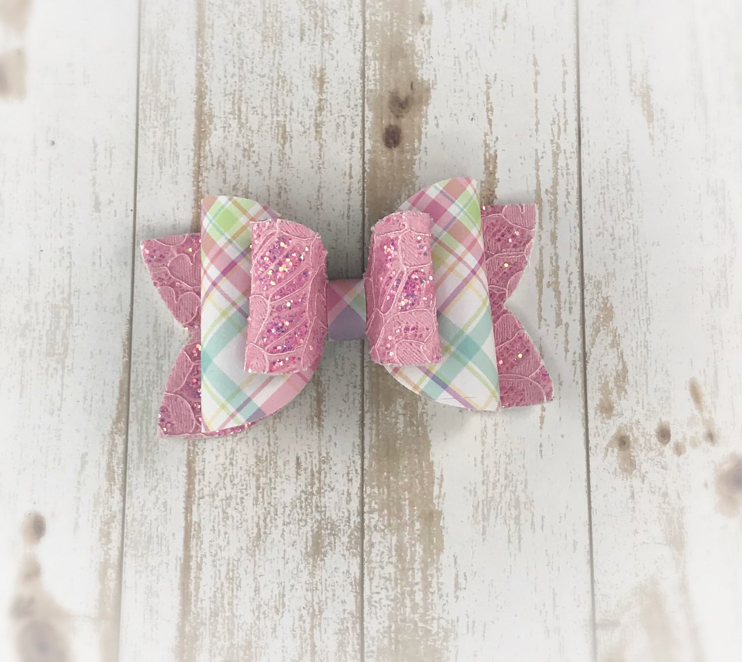 Spring Plaid Faux Leather Bow