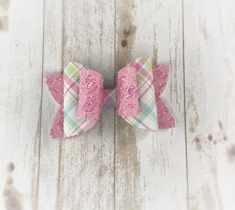 Spring Plaid Faux Leather Bow