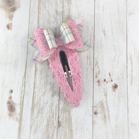 Pink and Plaid Glitter Snap Clip